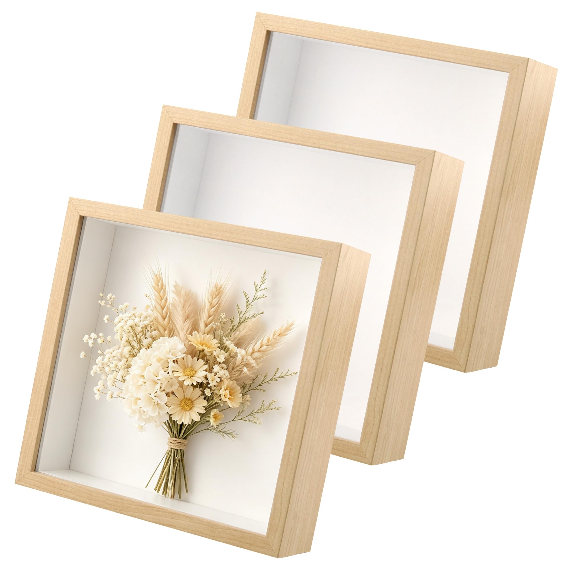 Confezione da 3 cornici 3D, 20 x 20 cm, in legno, quadrate, per artigianato, anniversari, matrimoni, lauree