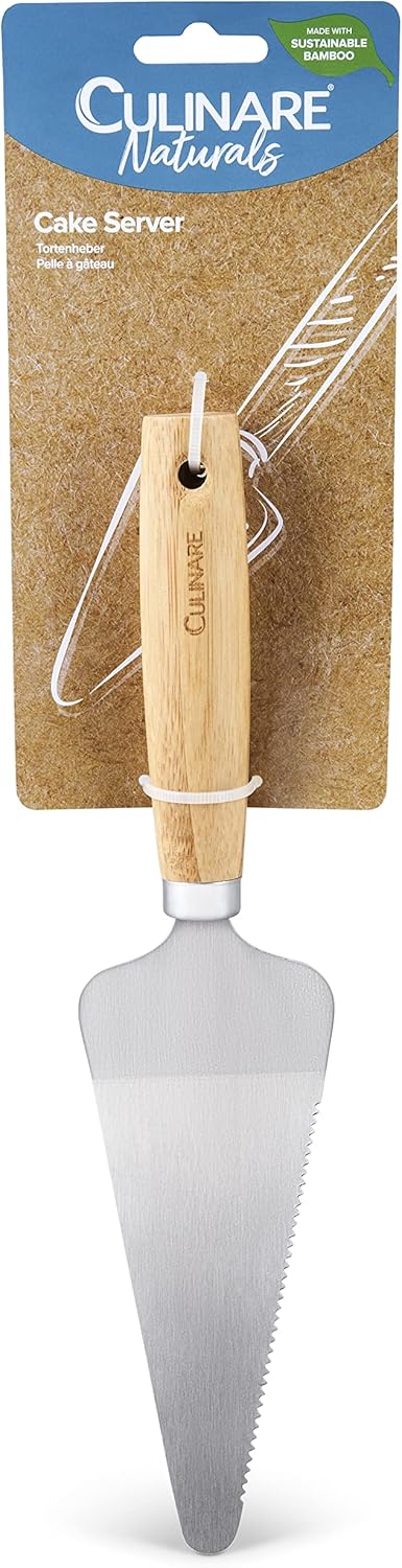 Culinare Naturals C70011 Cake Slicer/Server | Sustainable Bamboo/Stainless Steel | (L)270mm x (W)65mm | Cake Slicer, Cutter and Serving Tool/Kitchen Utensil | Metal Serrated Edge | Not Dishwasher Safe