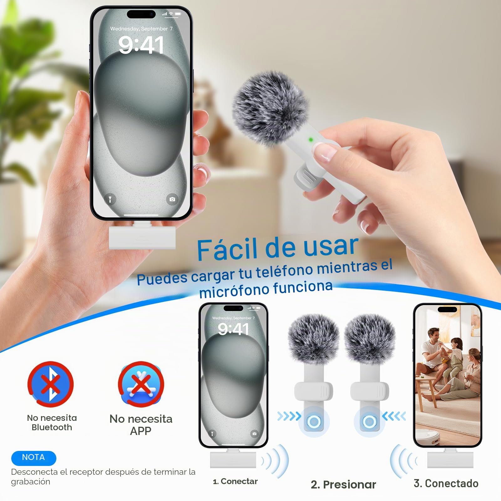 OSA Lavalier Micrófono móvil inalámbrico para grabación de Video de iPhone, micrófono inalámbrico para Youtube/entrevista/Vlog, para iPhone de grabación inalámbrica, Paquete de 2
