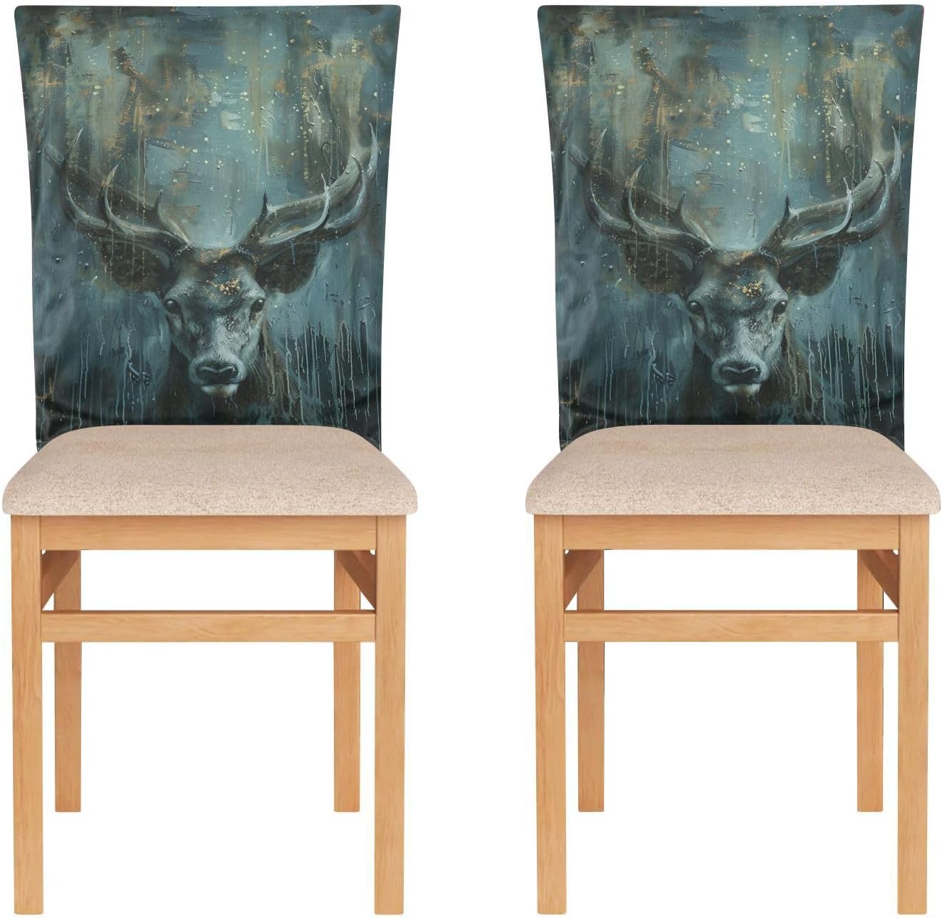 ALAZA Retro Style Deer Forest Chair Back Cover Set of 6, Washable Reusable Removable Chair Slipcovers Decorative Chair Cover for Home Kitchen Wedding Party