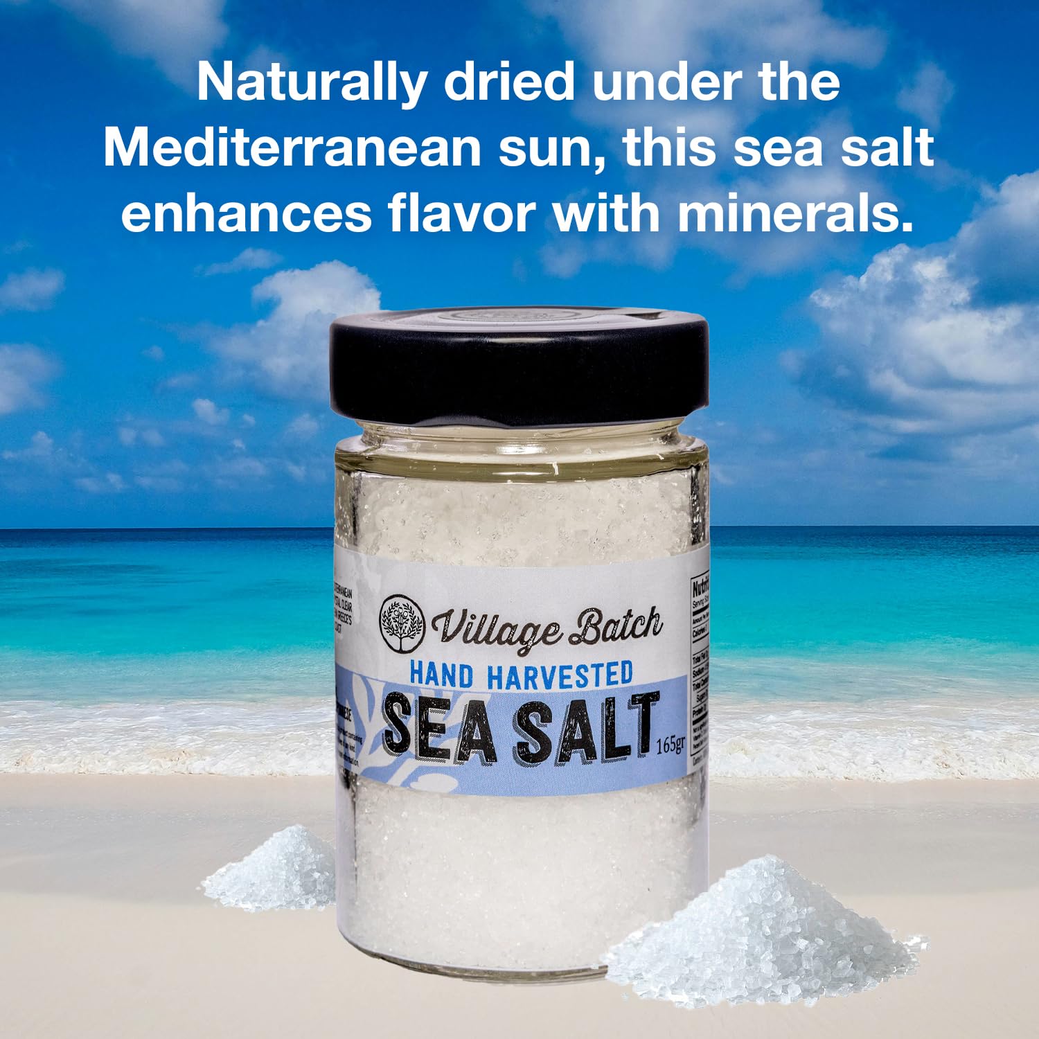 VILLAGE BATCH Harvested Organic Course Sea Salt Flakes FROM CRYSTAL CLEAR WATERS OFF THE MANI COAST IN GREECE, Natural Kosher Salt Gourmet Salt, Flaky Sea Salt for Grinder Refill, (165 gr, 2 Pack)