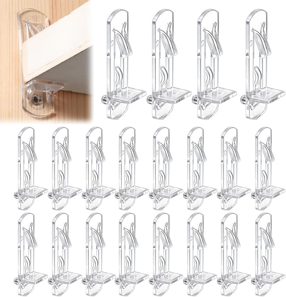 ELEPHANTBOAT® 20pcs Shelf Support Clips, Clear PC Shelf Pins Shelf Brackets for Cabinets & Bookcases, No Drill Shelf Support Pegs for Quick DIY Shelf Installation