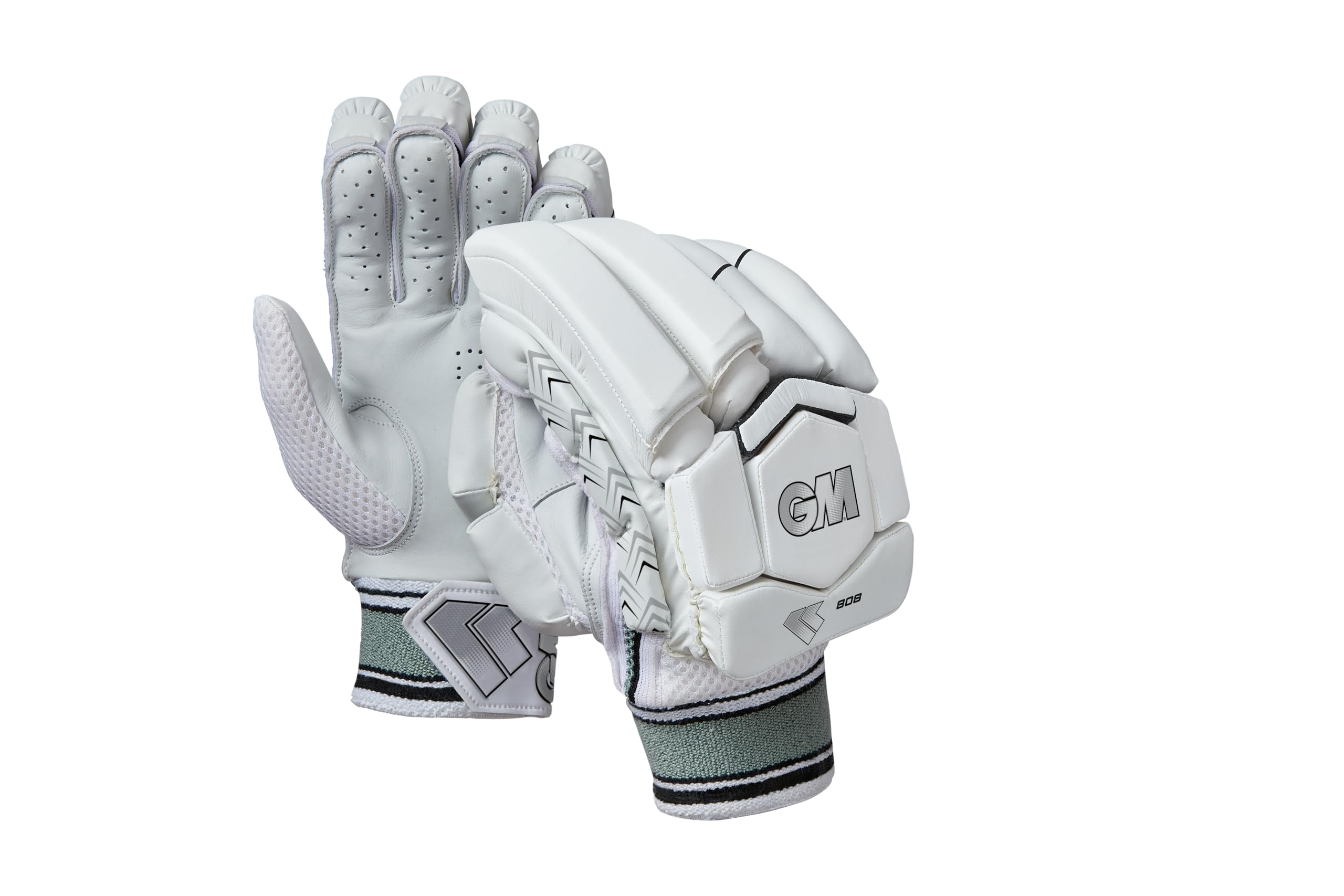 Gunn & Moore GM Cricket Batting Gloves | 808 | Sleek Back of Hand Shape | Comfort with Protection | Calf Leather Palm | Adult Right Handed | 1 Pair | Approx 480 g per Pair