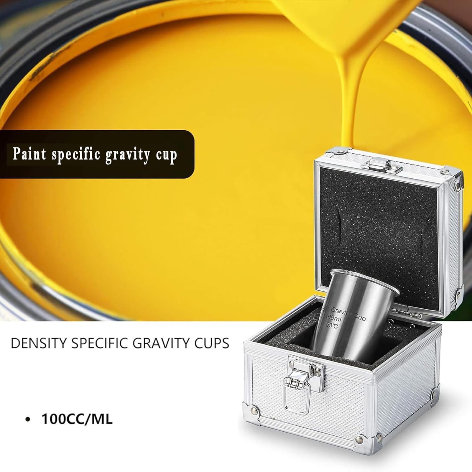 Taza de gravedad específica de 100 ml, taza de densidad de precisión para pintura, aceite, disolventes, hidrómetro cilíndrico de acero inoxidable para pruebas de líquidos