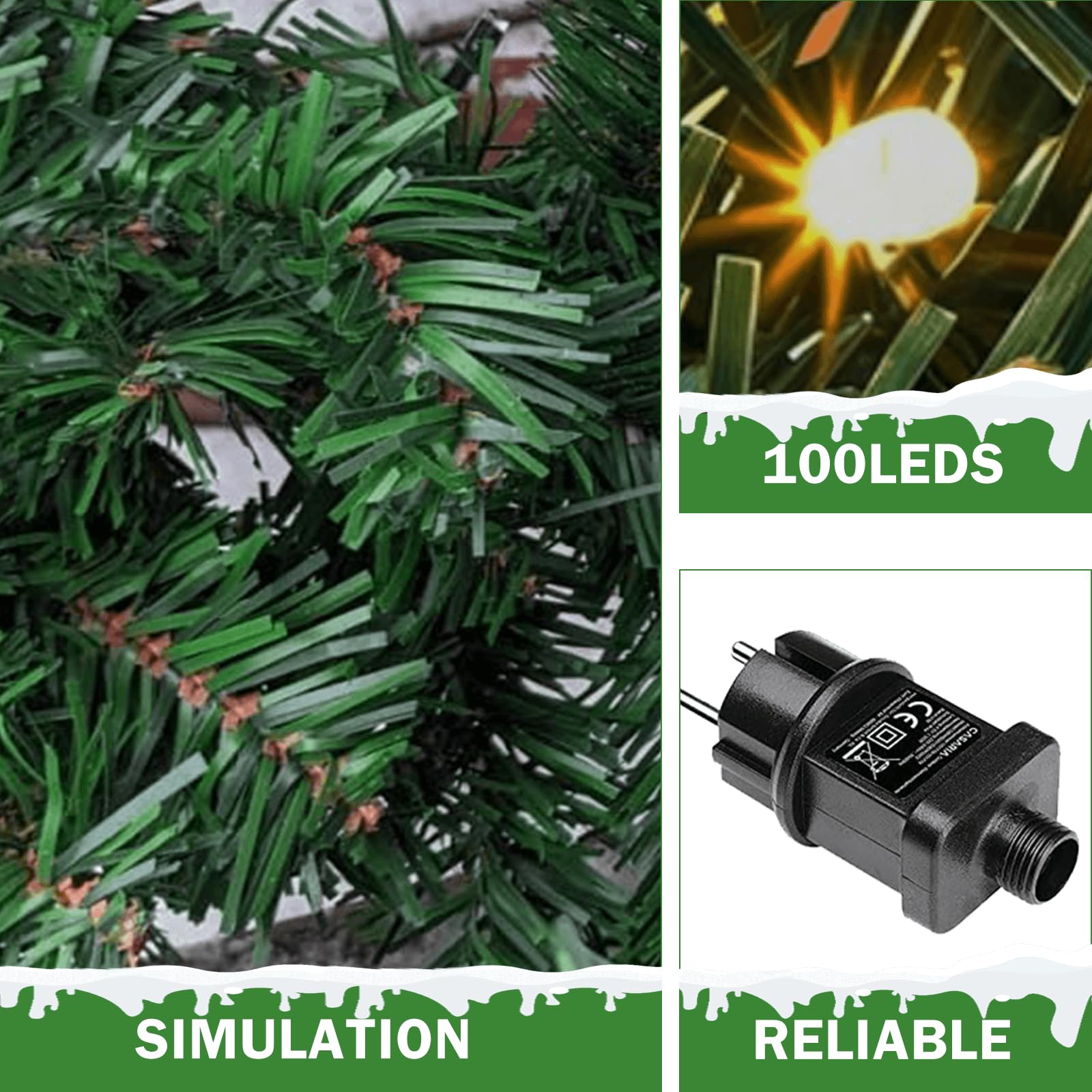 KOIUEYW Weihnachtsgirlande mit Beleuchtung 5m 100 LEDs,Grün Künstlich Weihnachtsgirlande mit Warmweiß Licht & 500 Spitzen,Girlande Tannengirlande für Treppen Kamin Haustür Innen Außen Weihnachtsdeko