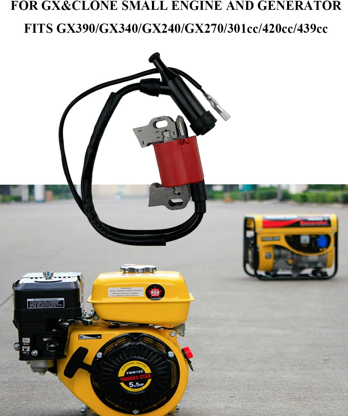 GX390 GX340 Ignition Coil Assembly for Honda & Clones Predator 420cc with Air filter for Honda 17210-ZE3-505 F6TC spark plug and On Off Switch Engine Kill Switch with Low Oil Sensor