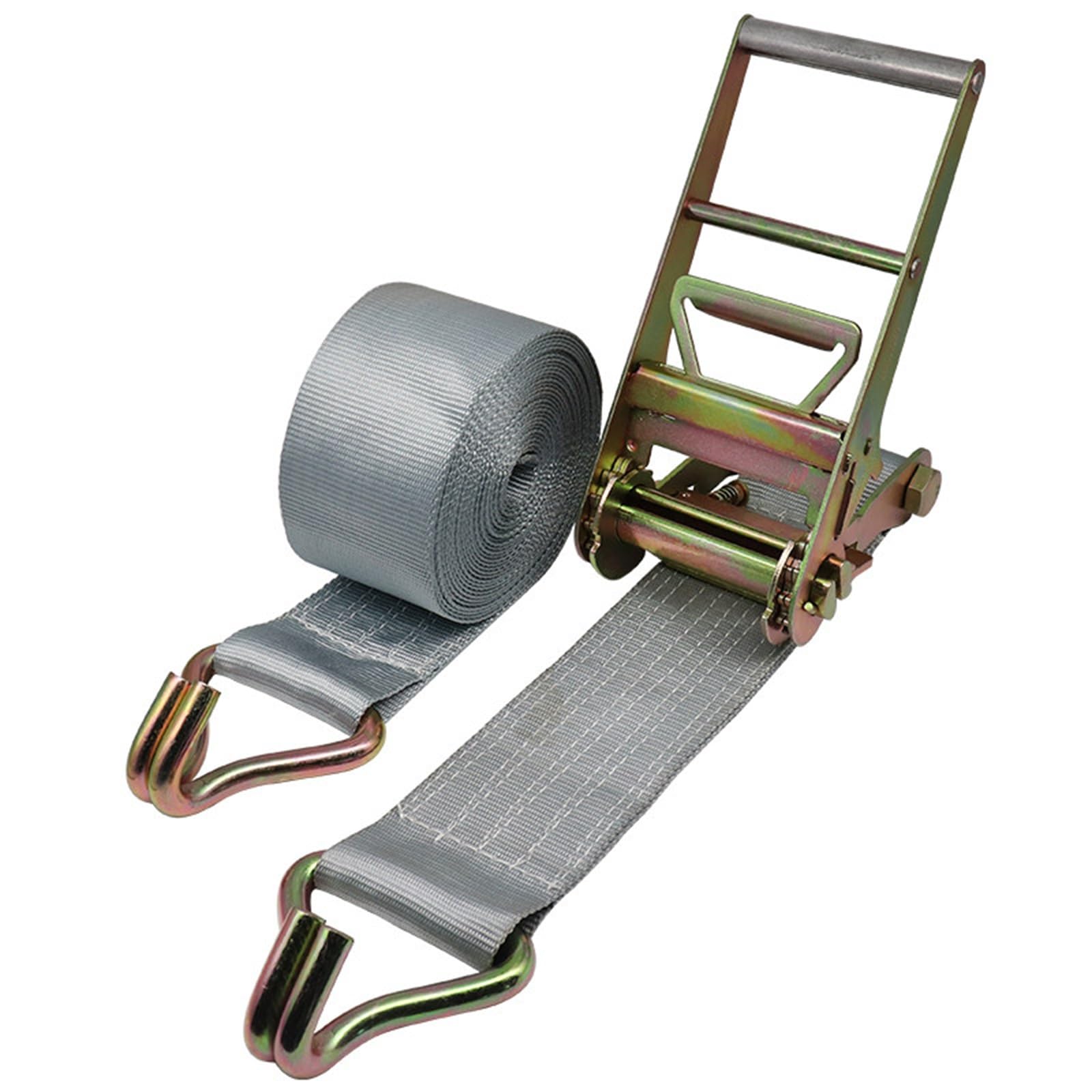 Correa de trinquete de 10 cm de ancho, color gris, correa de amarre de trinquete de 65, 49, 33, 19 y 6 pies de longitud para carga resistente, artículos sueltos, equipaje, balas de heno