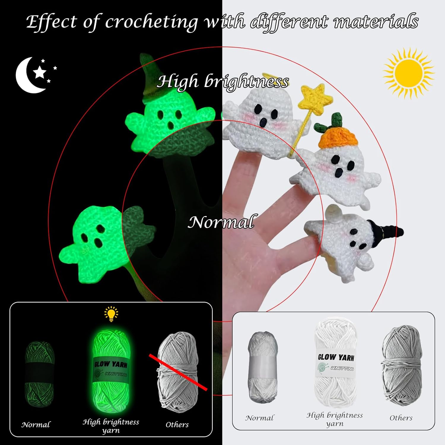 10 Rolls Glow in The Dark Yarn for Crochet, Yarn for Crocheting 10x50g, Crochet Kit for Beginners - DIY Arts, Crafts, Knitting Sewing Crocheting Supplies - Christmas Halloween Decorations (Blue)