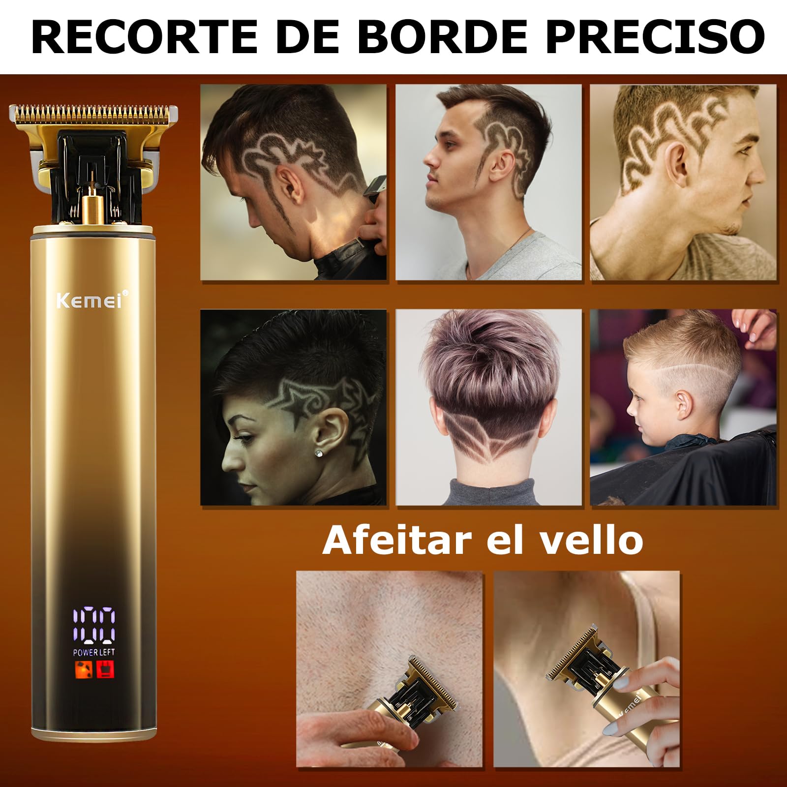 KEMEI Afeitadora eléctrica para hombres con cuchillas dobles flexibles, recortadora de barba, cortapelos y pelo, juegos de cuidado recargable, resistente al agua, Golden