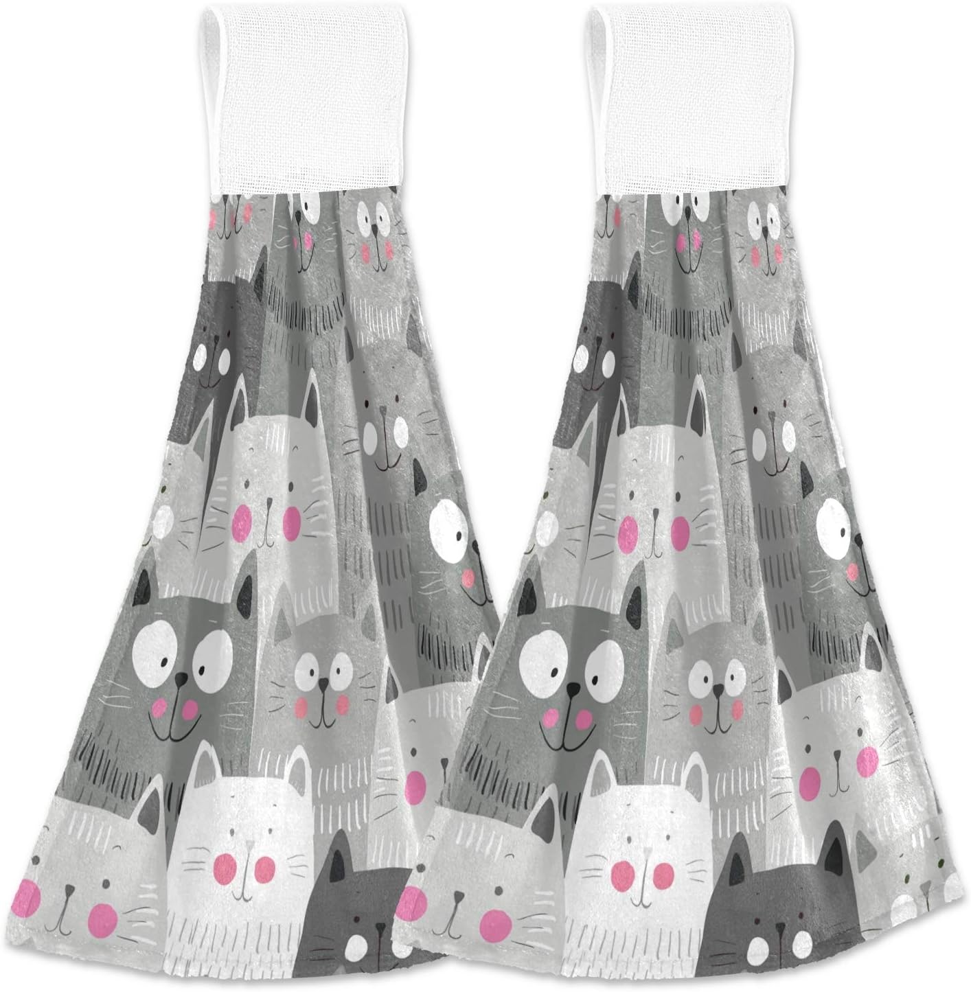 Boccsty Cats Kitten Pattern Hanging Kitchen Towels 2 Pieces Funny Gray Kitty Animal Dish Cloth Tie Towels Hand Towel Tea Bar Towels for Bathroom Farmhouse Housewarming Tabletop Home