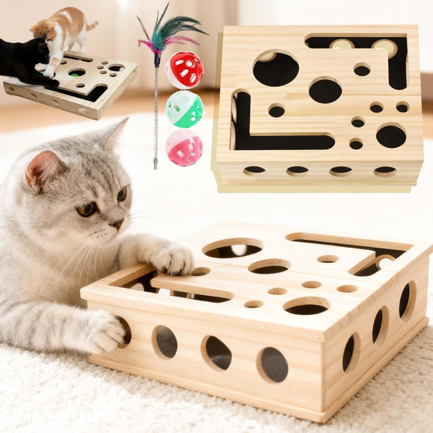 Claw Saver Box for Cats, Cat Claw Saver Box with Nail File, Sturdy Cat Nail File Scratcher with 3 Jingle Balls for Protecting Furniture, Claw Trimming Stress Relaxing Grooming (1PC)