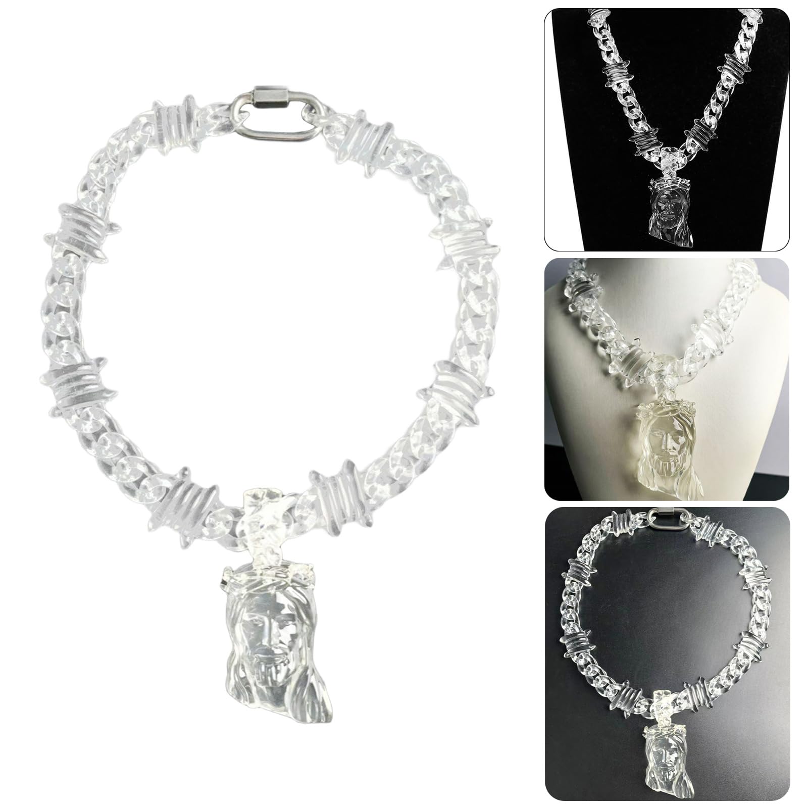 Collana girocollo in resina ovale vintage con clip esagerata con disegni ovali per feste e riunioni