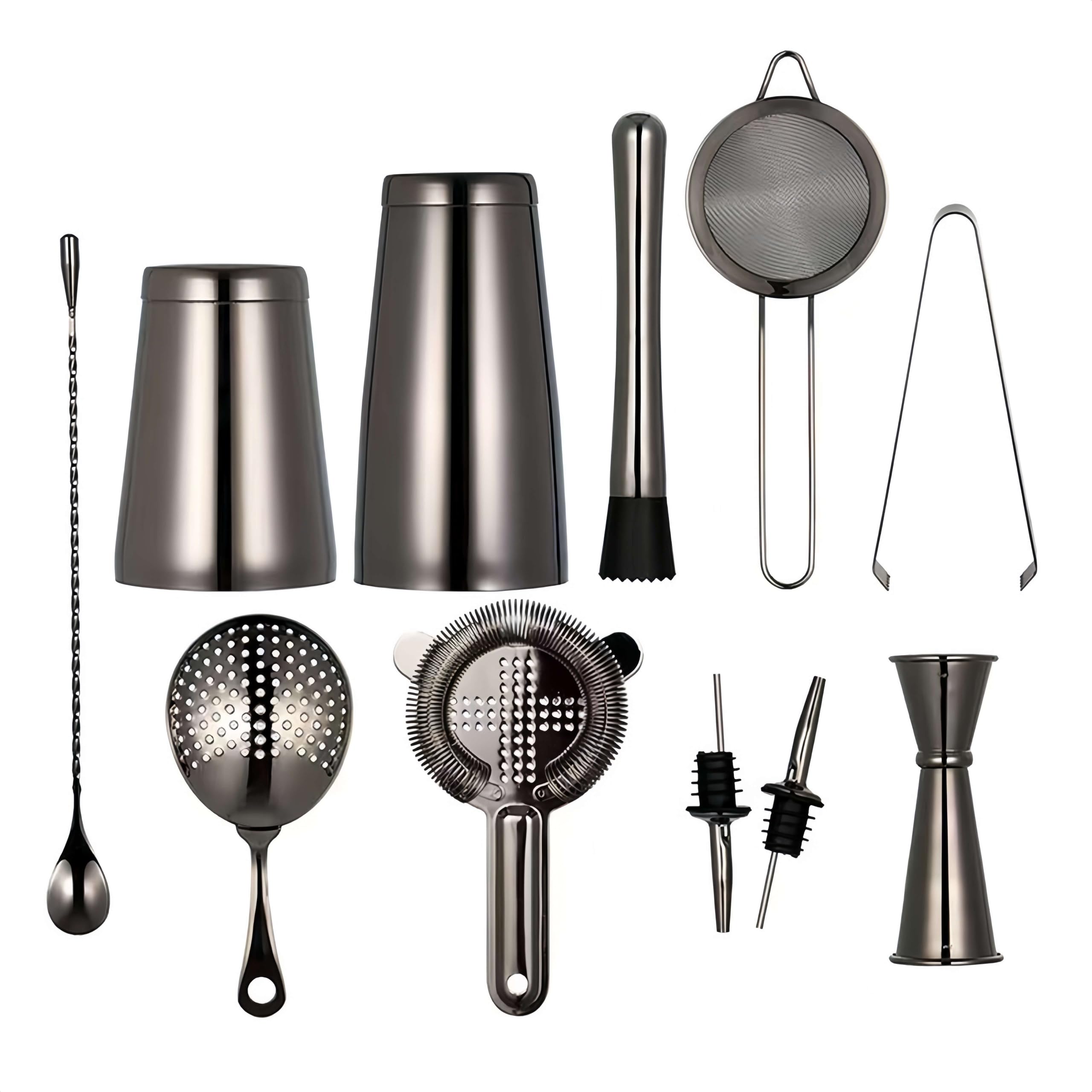Shaker à Cocktail en INOX, Ensemble De Shakers Colorés Électrolytiques en Acier Inoxydable, À Cocktail, Accessoires for Le Vin, Cuillère Absinthe(11 Set Rose Gold)