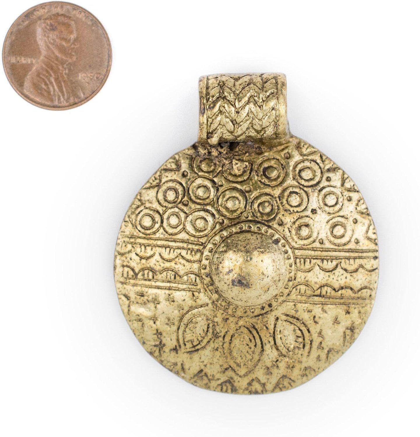 The Bead Chest Brass Tribal Shield Pendant (55x45mm)