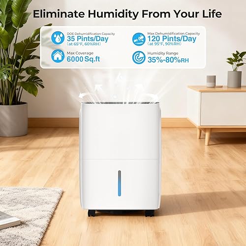 Miniatura 2 de COWSAR Deshumidificador de ahorro de energía de 80 pintas para el hogar y el sótano con manguera de drenaje, pantalla LED frontal y tanque de agua