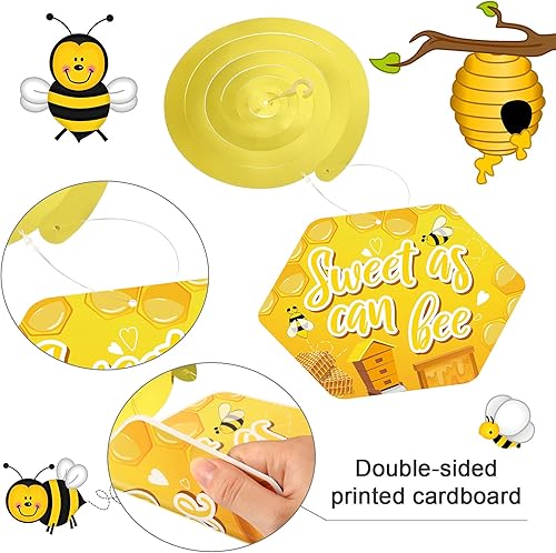 Miniatura 3 de 30 piezas de decoración de remolinos colgantes de abeja, amarillo y negro dulce como puede abeja, fiesta de cumpleaños, techo de aluminio para