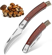 DRACHENADER Pilzmesser N-1, Mushroom Knife Schwammerlmesser mit Pinsel Klappbar Taschenmesser 42a konform Zweihandmesser legal Deutschland (Liner Lock), Holzgriff