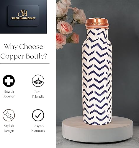 Miniatura 5 de Botella de agua de cobre 100% de 34 onzas1 litro, hecha a mano, a prueba de fugas, para beber con beneficios de salud ayurvédica para deportes,