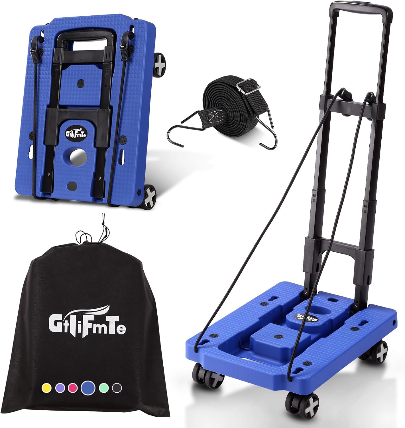 Folding Hand Truck Lightweight Hand Truck Dolly Foldable,Luggage cart with 6 Rotate Wheels, Utility Cart with Adjustable Handle,Collapsible Dolly for Moving (Black)