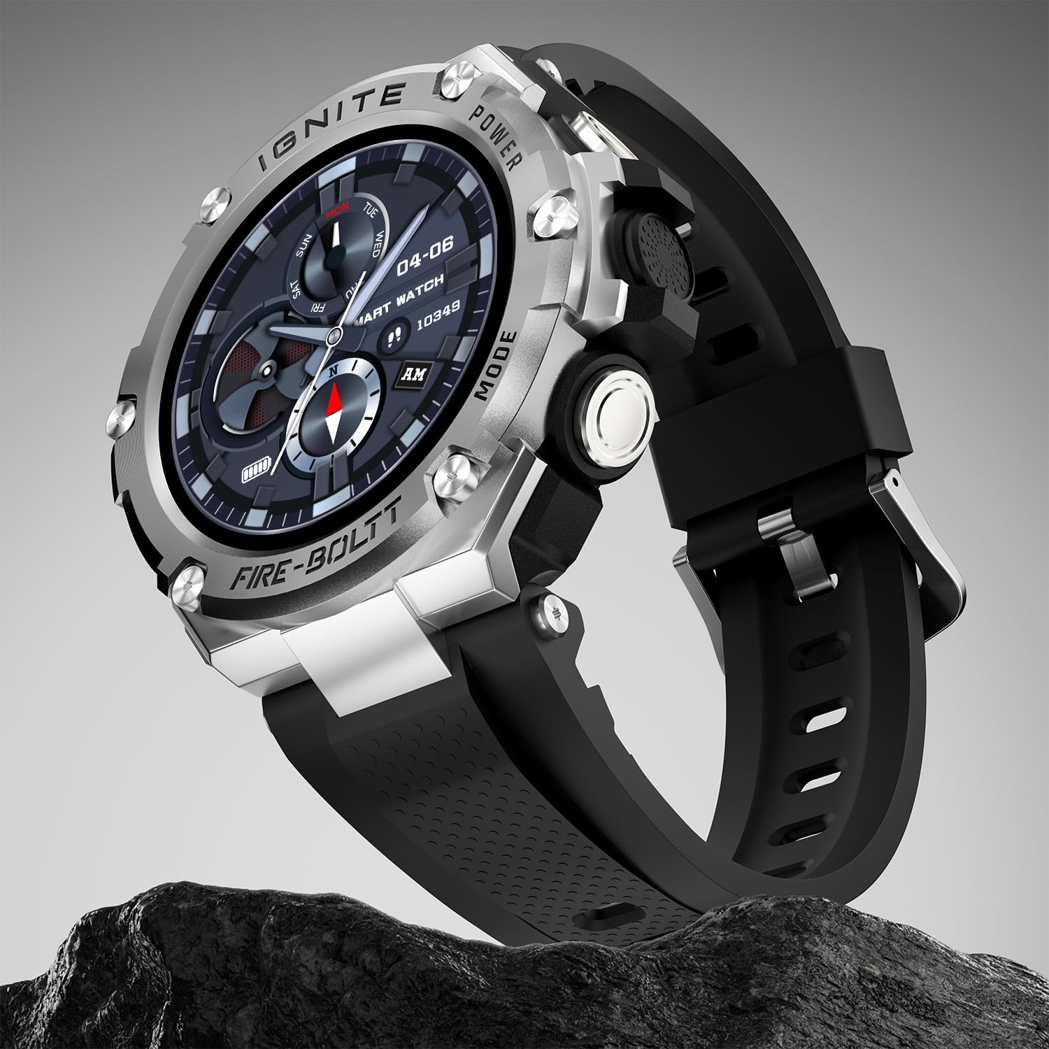 Fire-Boltt Assault Rugged Smartwatch – 1.5" HD Display, Bluetooth Calling, 600mAh Battery, Compass, Heart Rate & SpO2 Monitoring, 7-10 Days Battery Life, Heavy Metal Sports Design-image-15