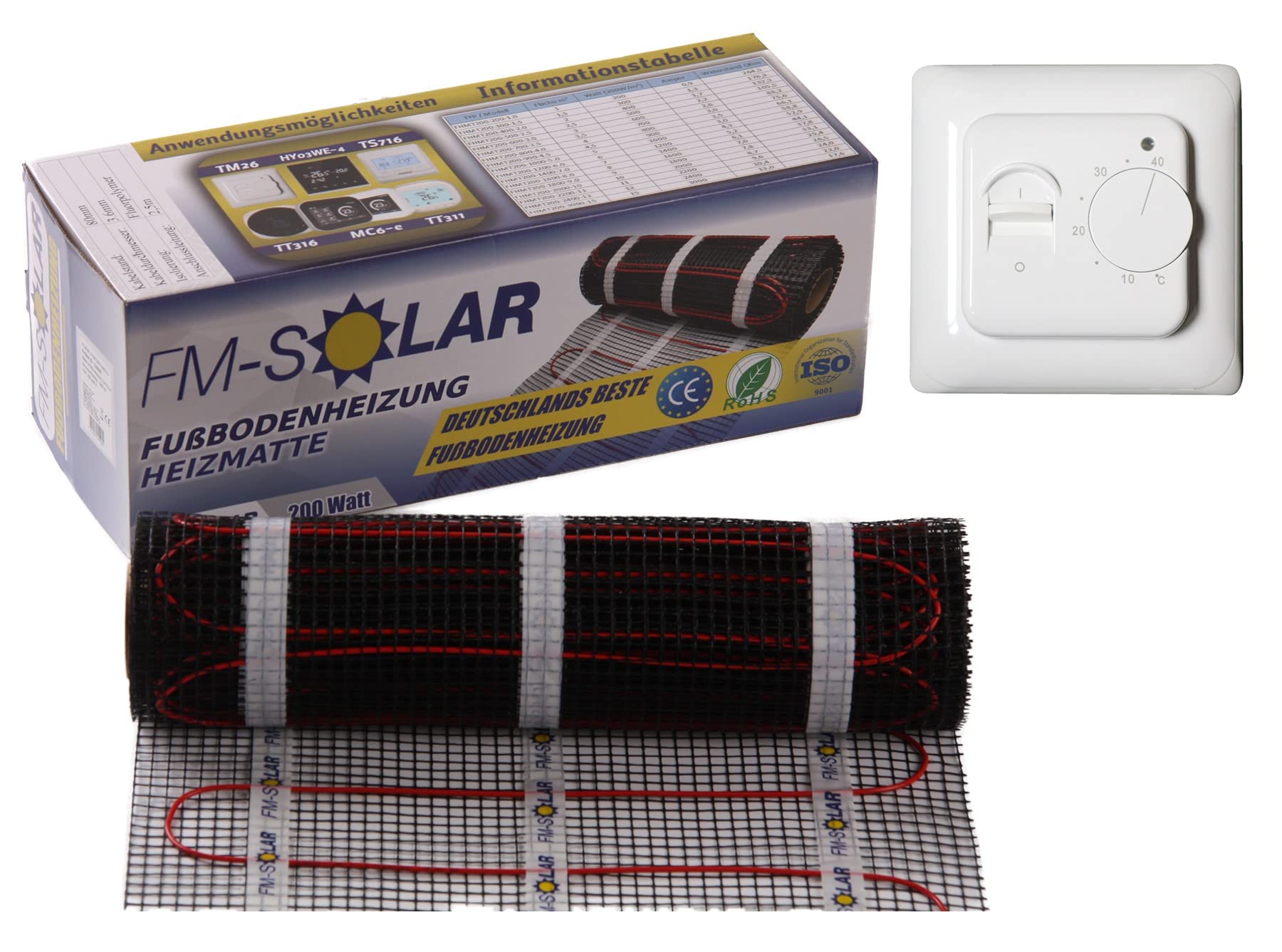Riscaldamento elettrico a pavimento, 1 m², 200 W/m², piastrelle TWiin, termostato: analogico