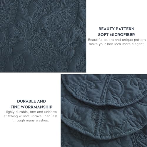 Miniatura 5 de HZ & HY Juego de edredón acolchado de gran tamaño, edredón ligero y delgado, reversible, lujoso, 5 piezas, 100% microfibra, KingCal King, azul marino