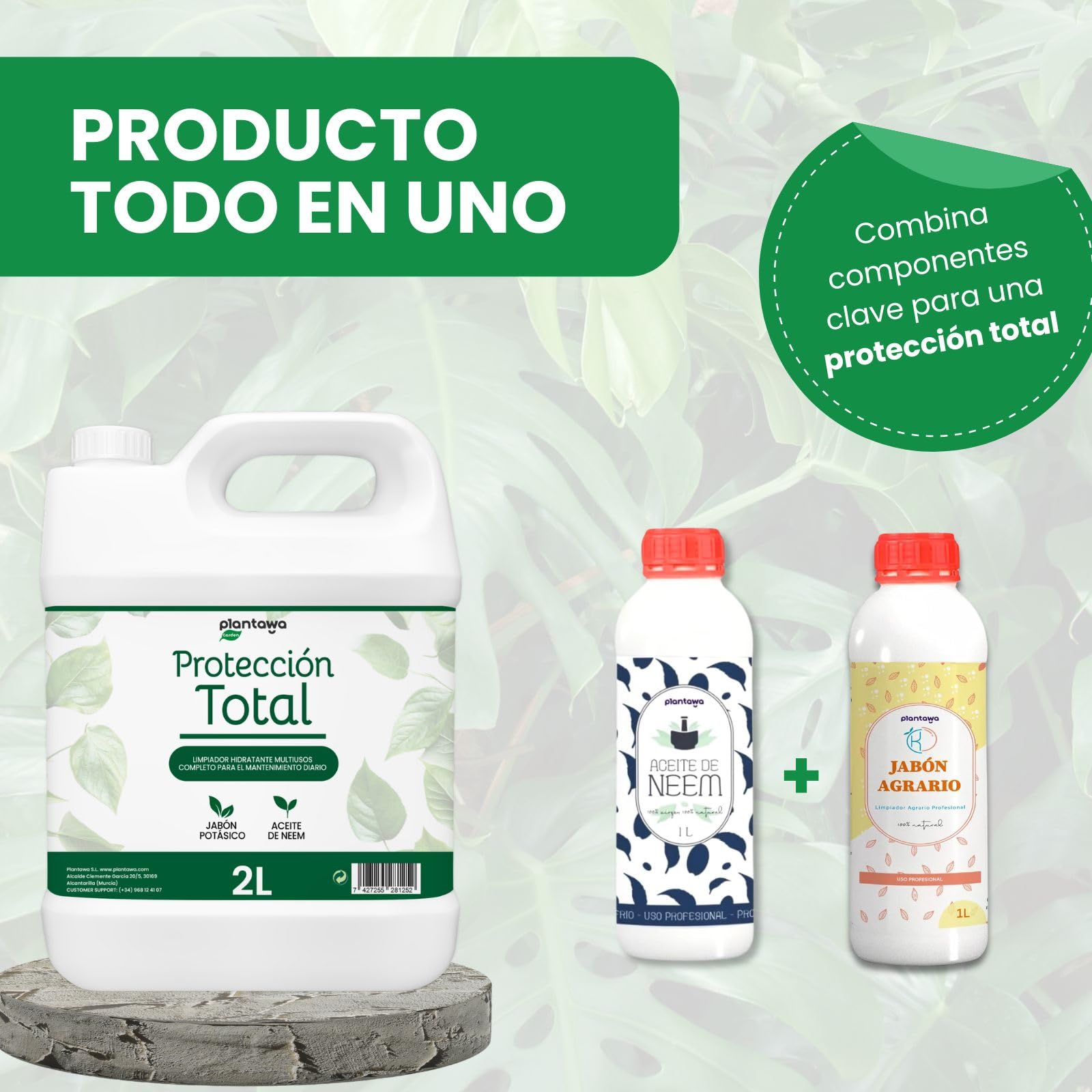 PLANTAWA Protection totale 2L | Savon potassique et huile de neem | Entretien quotidien | Application facile avec pulvérisateur ou arrosoir | Utilisation en intérieur et en extérieur