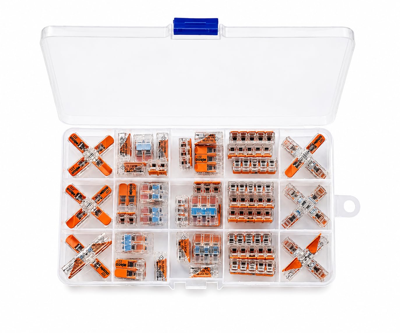 WAGO 221 Lever Connector Set – 46‑Piece Assortment | 1‑Port, 2‑Port, 3‑Port & 5‑Port Wire Connectors | Fast Tool‑Free Cable Joiners for Lighting, Junction Boxes & Electrical Repairs