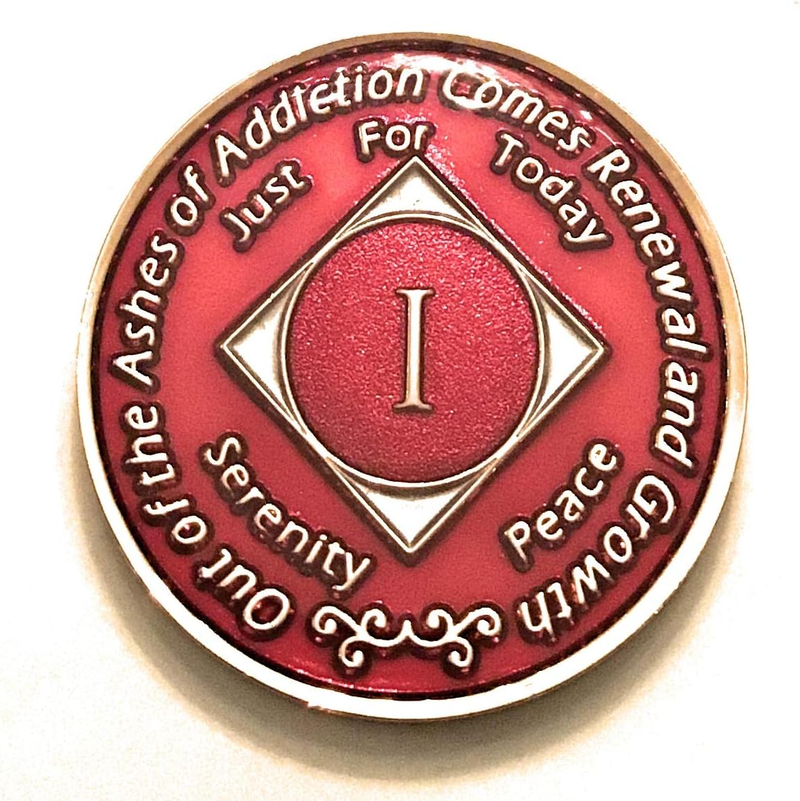 1 Year NA Candy Apple Red Tri-Plate Medallion, Chip, Token