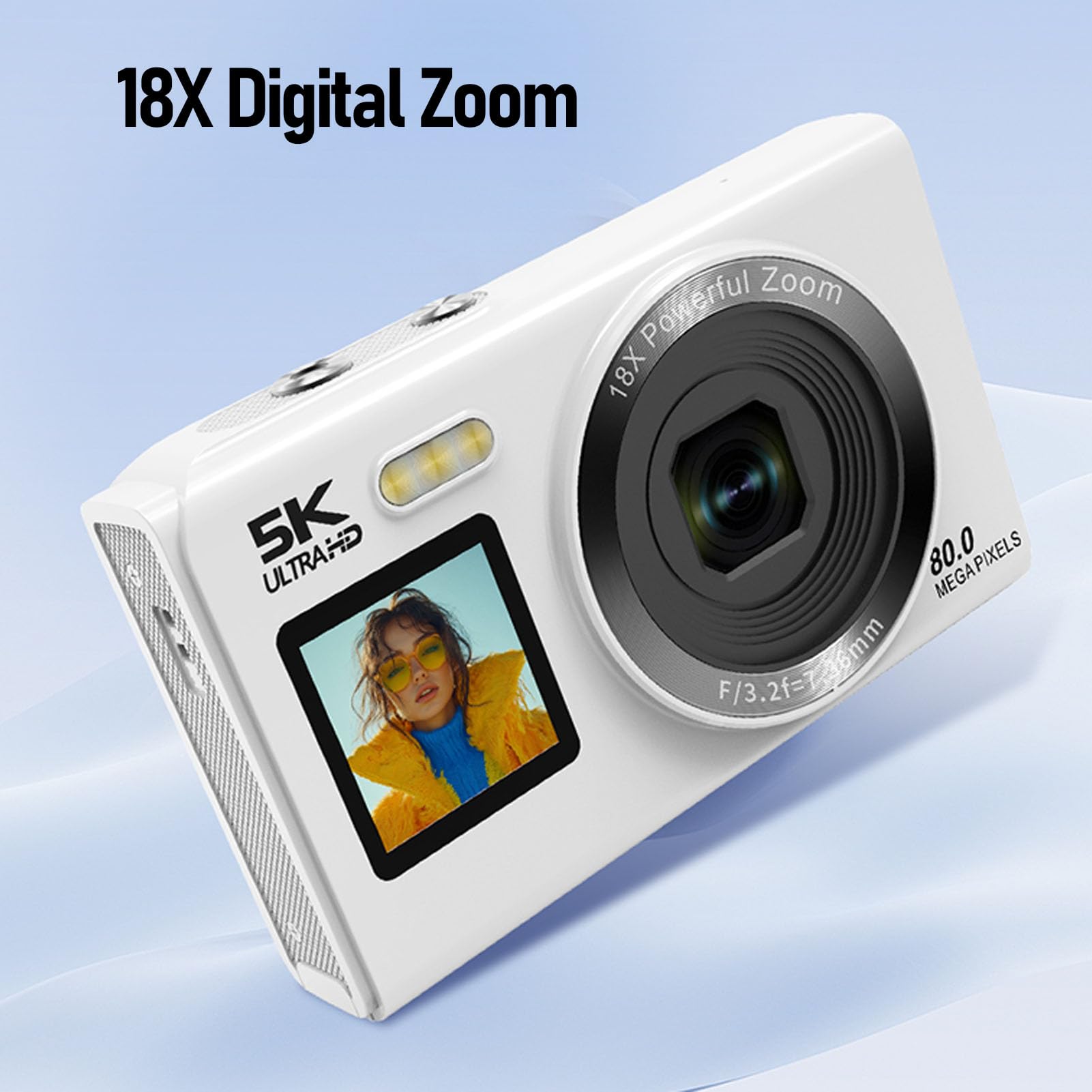 Bewinner Fotocamera Digitale 5K per Fotografia, Videocamere per vlog Wi-Fi da 80 MP con Flash Integrato, Doppio Schermo da 2,8 Pollici e 1,5 Pollici, Videocamera con Zoom Digitale 18X e (64GB)