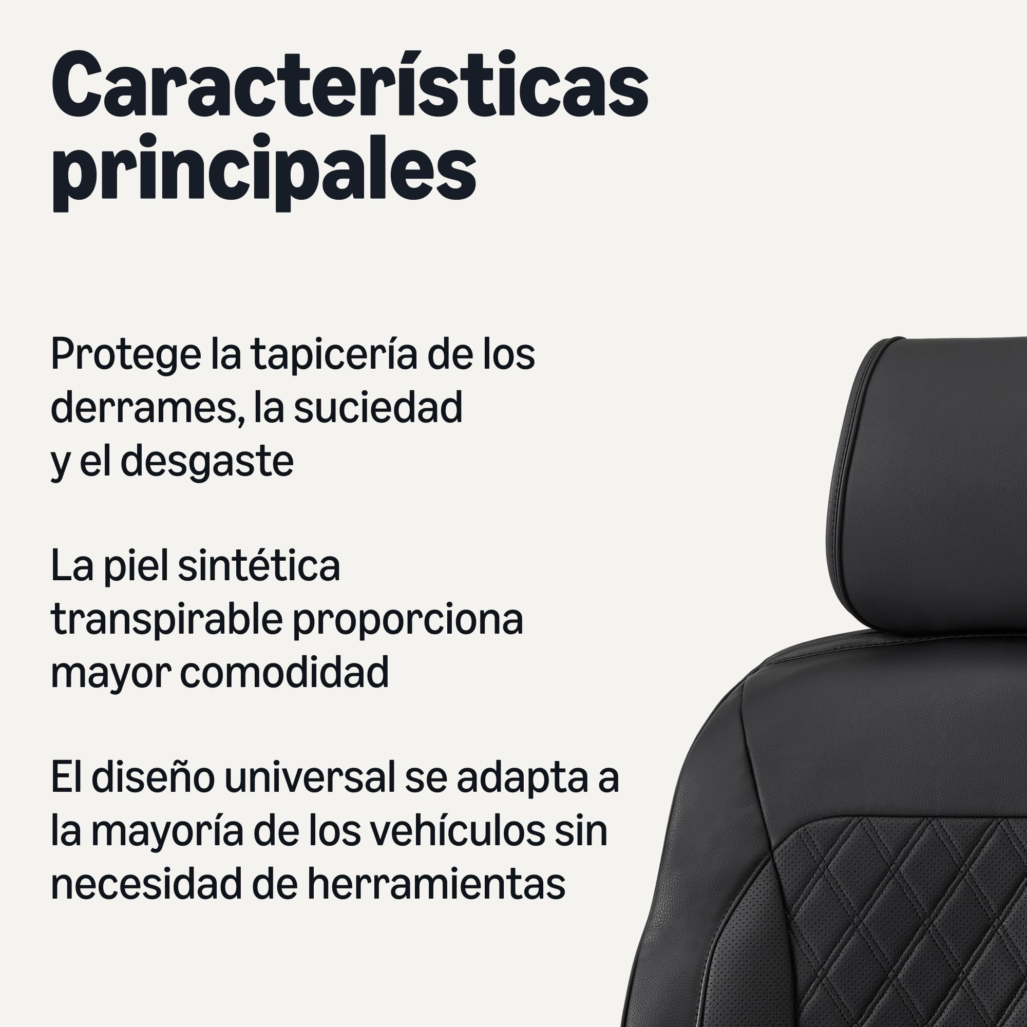 Amazon Basics - Fundas para Asientos Delanteros de automóvil, Piel sintética Transpirable, Ajuste Universal, Paquete de 2, Funda Superior, Negro
