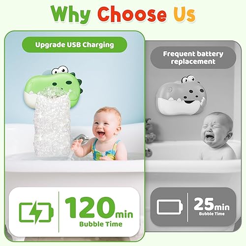 Miniatura 6 de Juguetes de baño para bebés, máquina recargable de burbujas de baño de dinosaurio con música, juguetes de bañera para niños pequeños, regalos de
