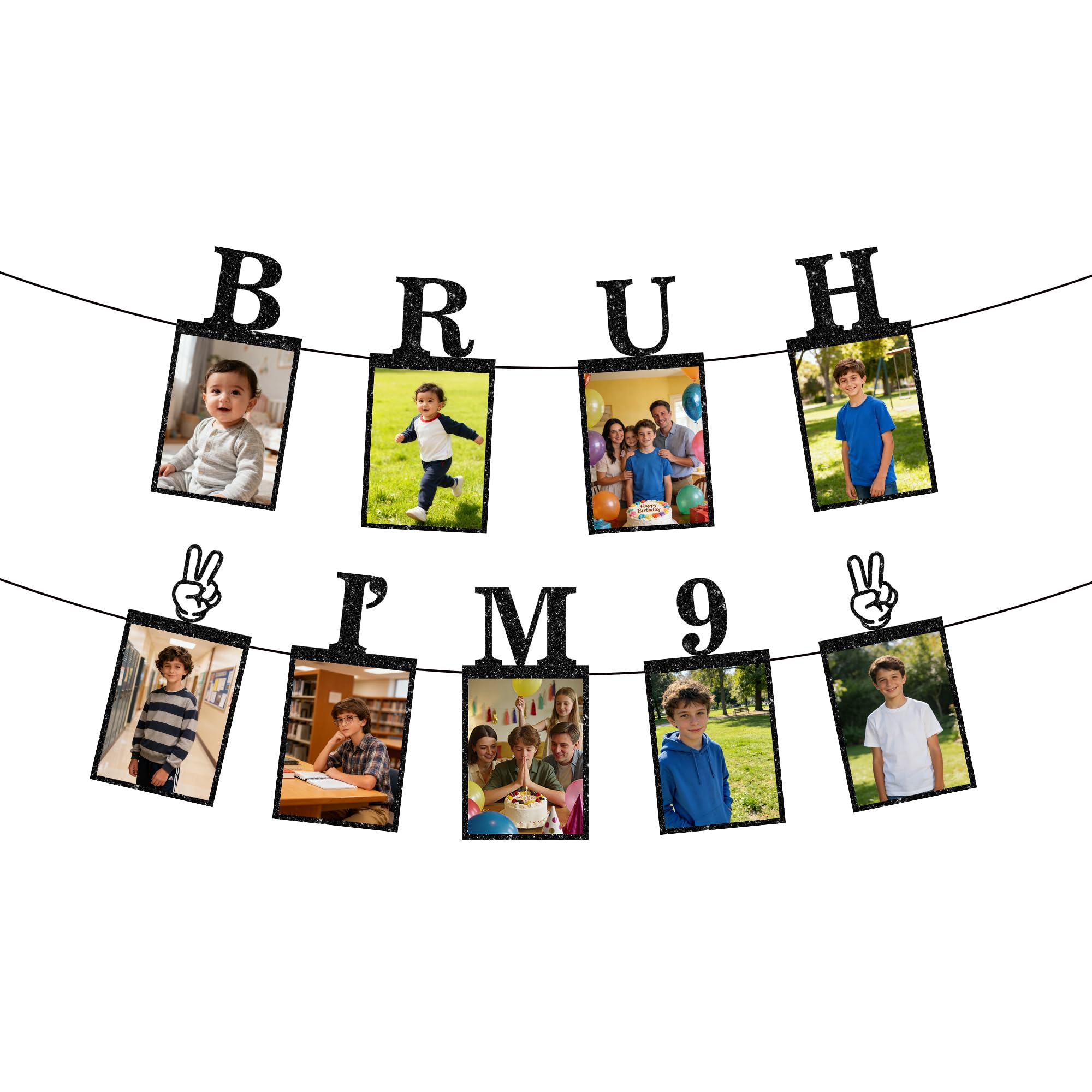 9th Birthday Decorations Photo Banner - Black Boy Hanging BRUH I'M 9 Banners Picture Decoration Happy 9th Birthday Photo Display Bunting for 9 Years Old Boys Party Wall Decor Supplies