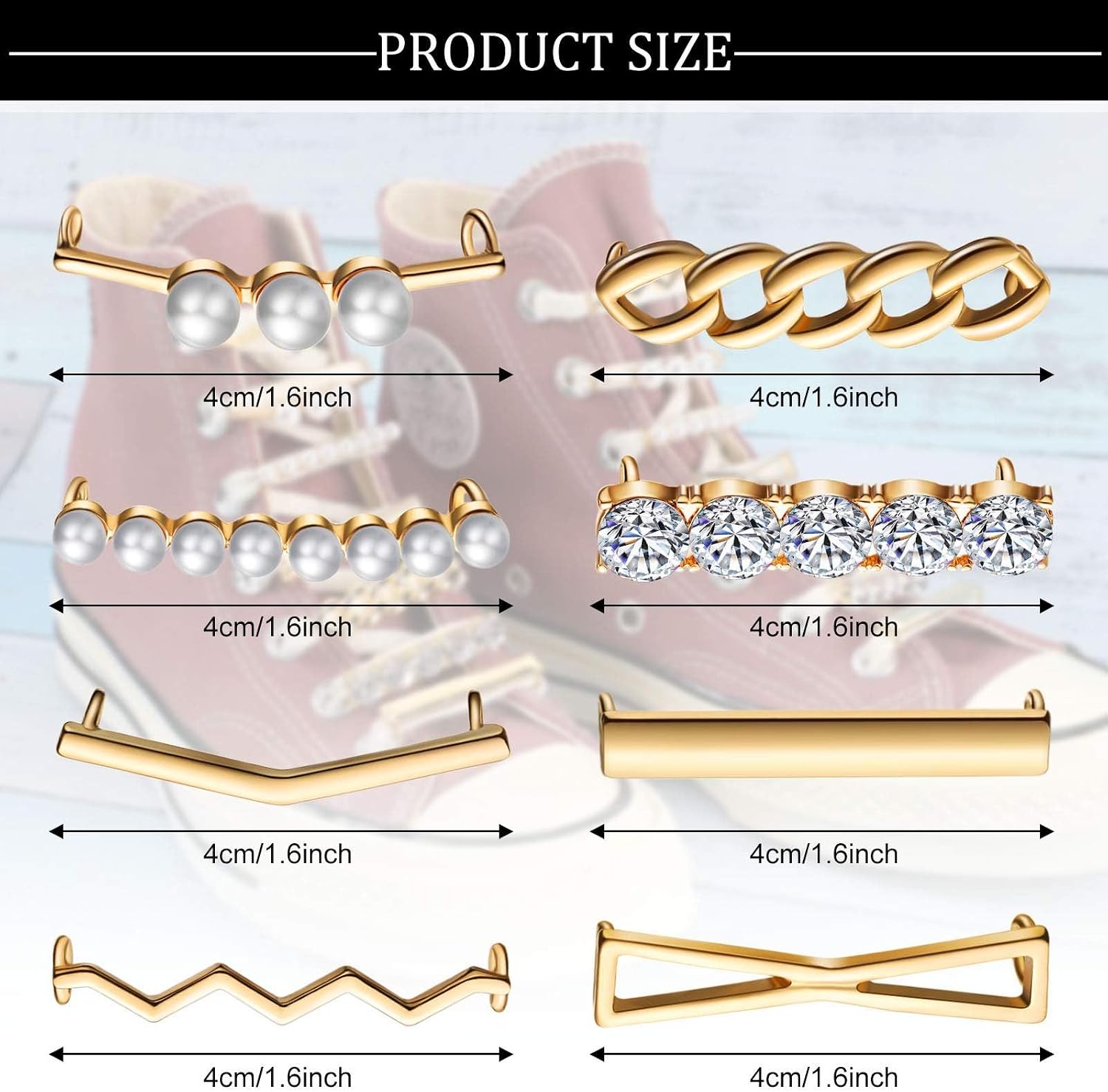 Hicarer 16 Pcs Shoelace Charms for Sneakers DIY Decorative Shoelaces Clips Faux Pearl Rhinestones Shoes Accessory for Girl Women