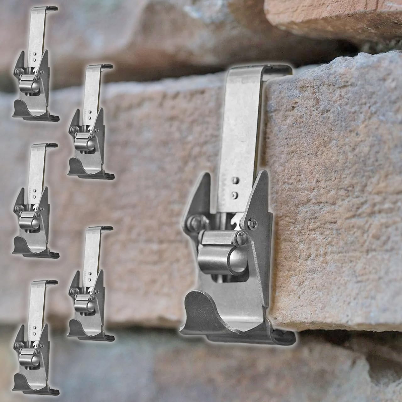 Hangman Brick Hanger Clamp Outdoor Heavy Duty 2-1/4" to 2-3/4" Brick Hook 30lbs No Wall Damage: No Drill, Holes, Nails or Screws (Pack of 6)