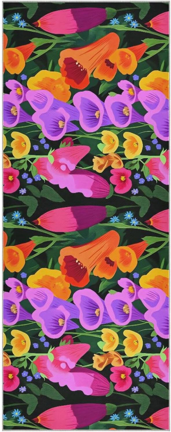 Flowers Colors Hot Yoga Towel – Stylish, Non-Slip, Grip Dots, Super Absorbent, 27" x 73" - Yoga Mat Towels for Exercise, Fitness