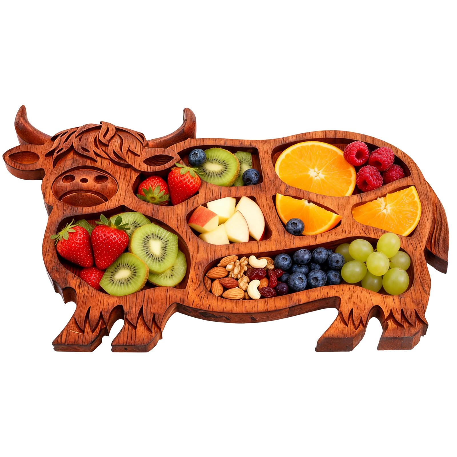 Yuekuntj Style2 Highland Cute Cow Wooden Charcuterie Board, Wooden Serving Platter For Snacks, Rustic Farmhouse-Style Serving Tray, Cheese Board With Compartments, For Snack Fruit Meat Cheese Home Party(Style2)