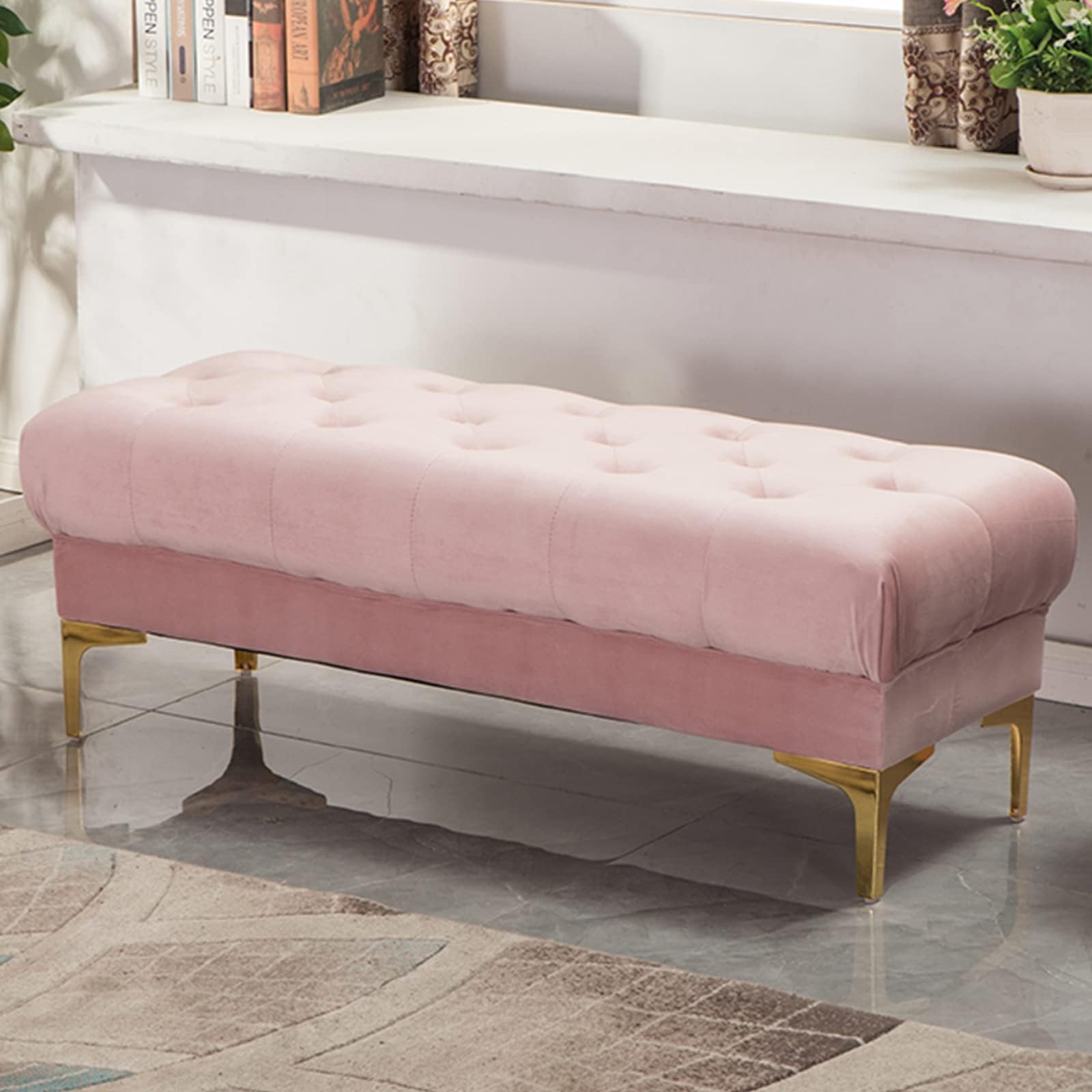 Banc ottoman de rangement velours pour une entrée accueillante et chic