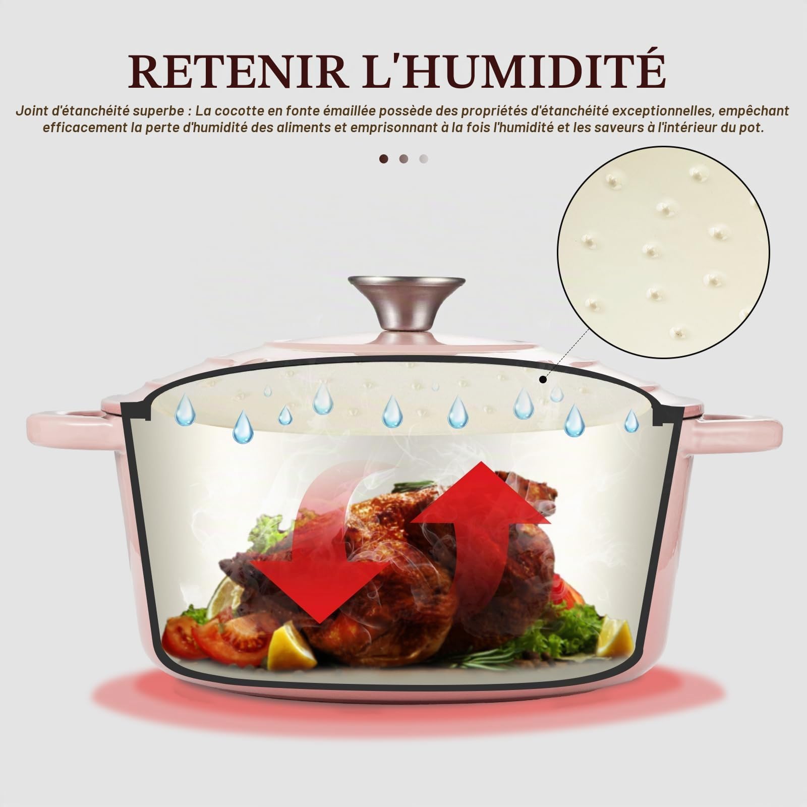 Overmont Cocotte en Fonte Émaillée - Ø24 cm Casserole Antiadhésive Avec Couvercle et Maniques en Coton - Batterie de Cuisine Robuste pour Braiser Ragoûts Rôtir Pain - Rose pastel