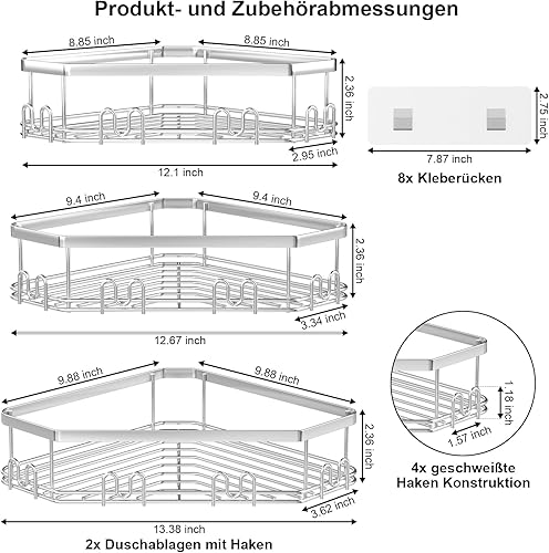 Miniatura 7 de STEUGO Organizador de Esquina para Ducha, Paquete de 3 Estantes Organizadores Adhesivos de Esquina para Ducha, Estante de Almacenamiento para Ducha