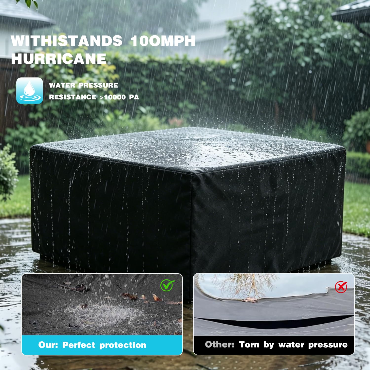 Cubierta para jacuzzi, 220 x 220 x 70 cm, cobertura completa 420D, resistente a los rayos UV, impermeable, portátil, para jacuzzis al aire libre, reemplazo ideal para 6 personas (negro 220 x 85 cm)