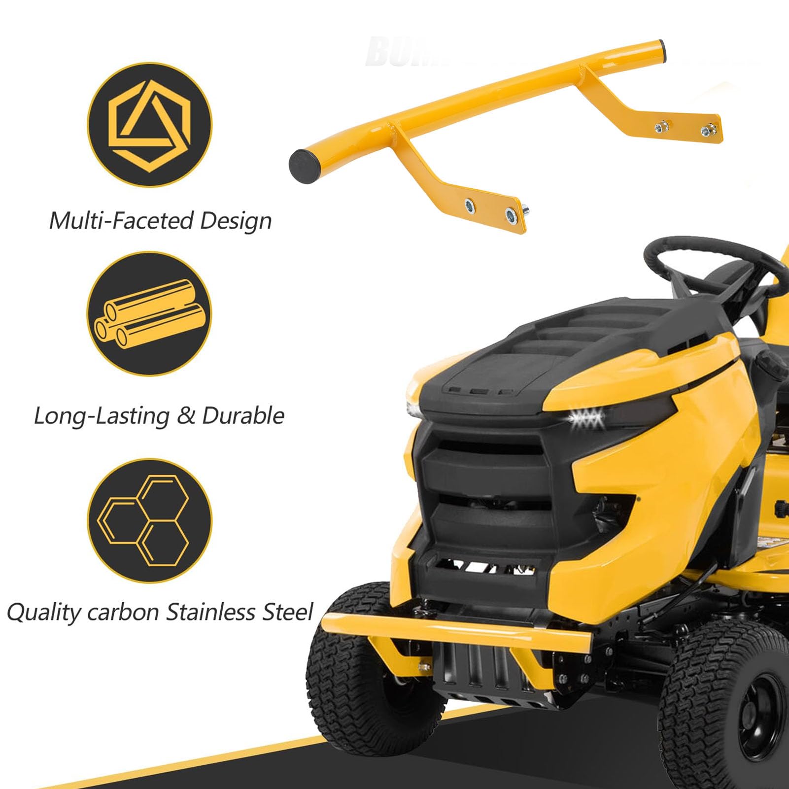 Keenso Paraurti, Tubo Paraurti Anteriore Giallo Resistente per XT1 GT 50, Protezione Tubo di Ricambio in Acciaio Resistente per Proprietari di Tosaerba
