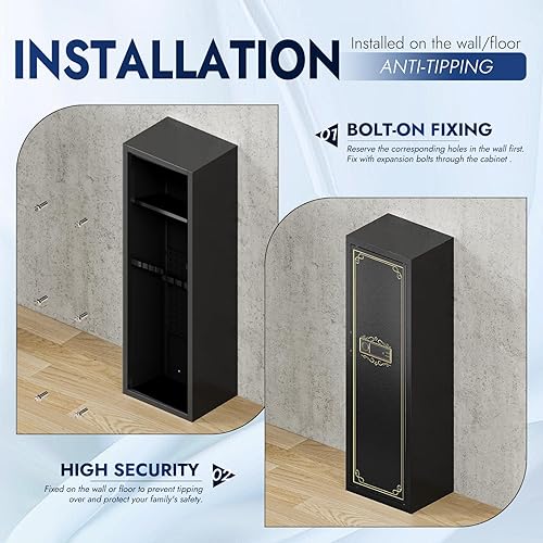 Miniatura 7 de Karini Caja fuerte biométrica para pistolas 10-15 para rifles y pistolas, cajas fuertes para rifle de huellas dactilares para el hogar, gabinete