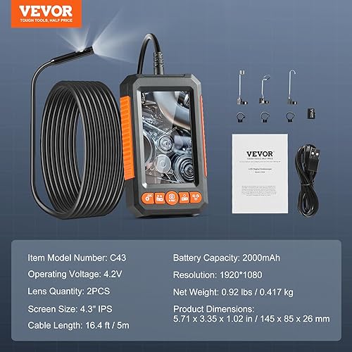 Miniatura 7 de VEVOR Endoscopio industrial de 3 lentes, cámara de inspección de boroscopio digital HD 1080P pantalla IPS de 4.5 pulgadas, cámara de serpiente
