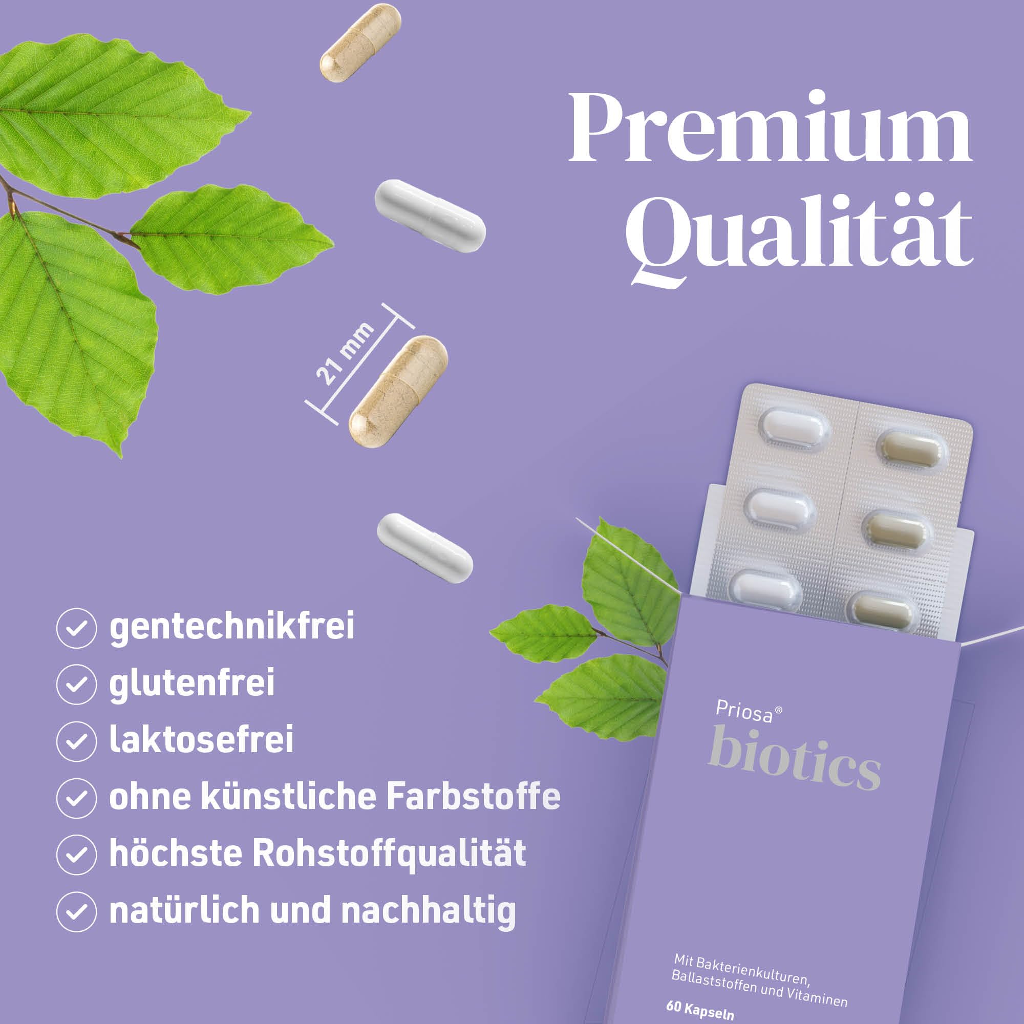 Priosa biotics 60 Kapseln I Mit Bakterienkulturen, Ballaststoffen und Vitaminen I Inulin aus Zichorie I 16 Bakterienstämme I Glutenfrei