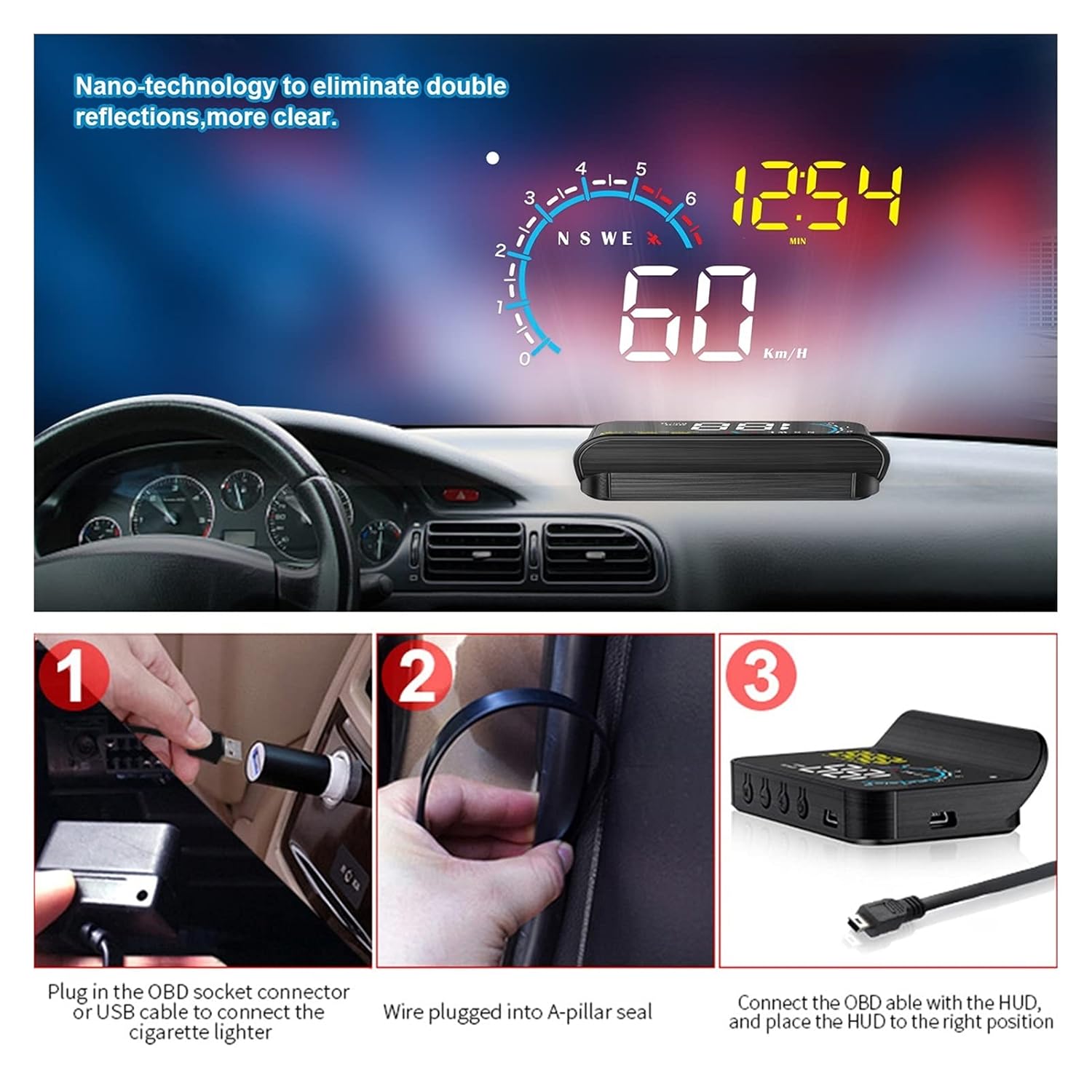 Car Electronics M12 GPS HUD Car OBD2 Head Up Display GPS with Lens Hood HUD Projector Electronic Voltage Alarm System for Car Windshield