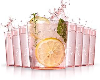 Liacere Plastic Drinking Glasses (Set of 12) 14 oz Pink Reusable Plastic Glasses Colors，Kitchen Water Glasses Cup, Bar Tumbler Glassware Set for Beer, Juice, Cocktail, Whiskey, Milk