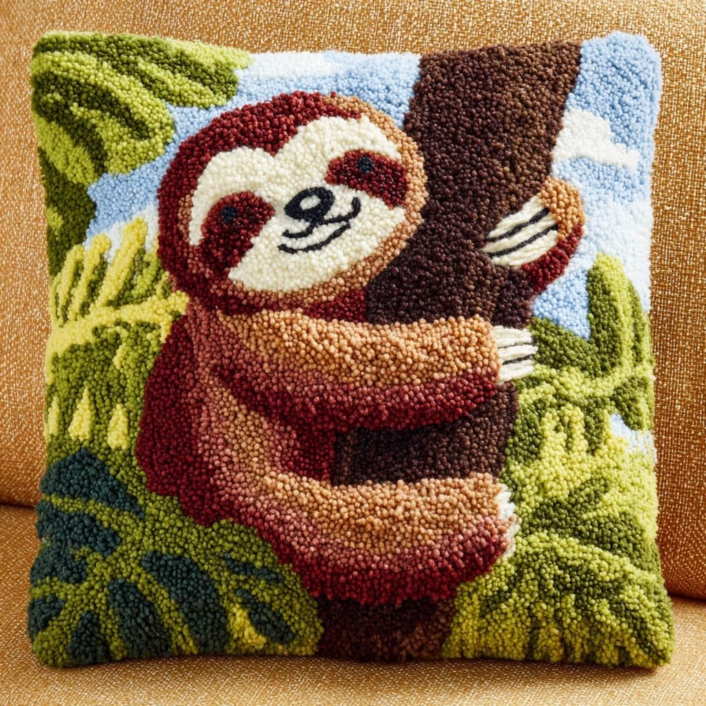 WallustrioaW Latch Hook Cushion Kits for Adults,Animal Sloth