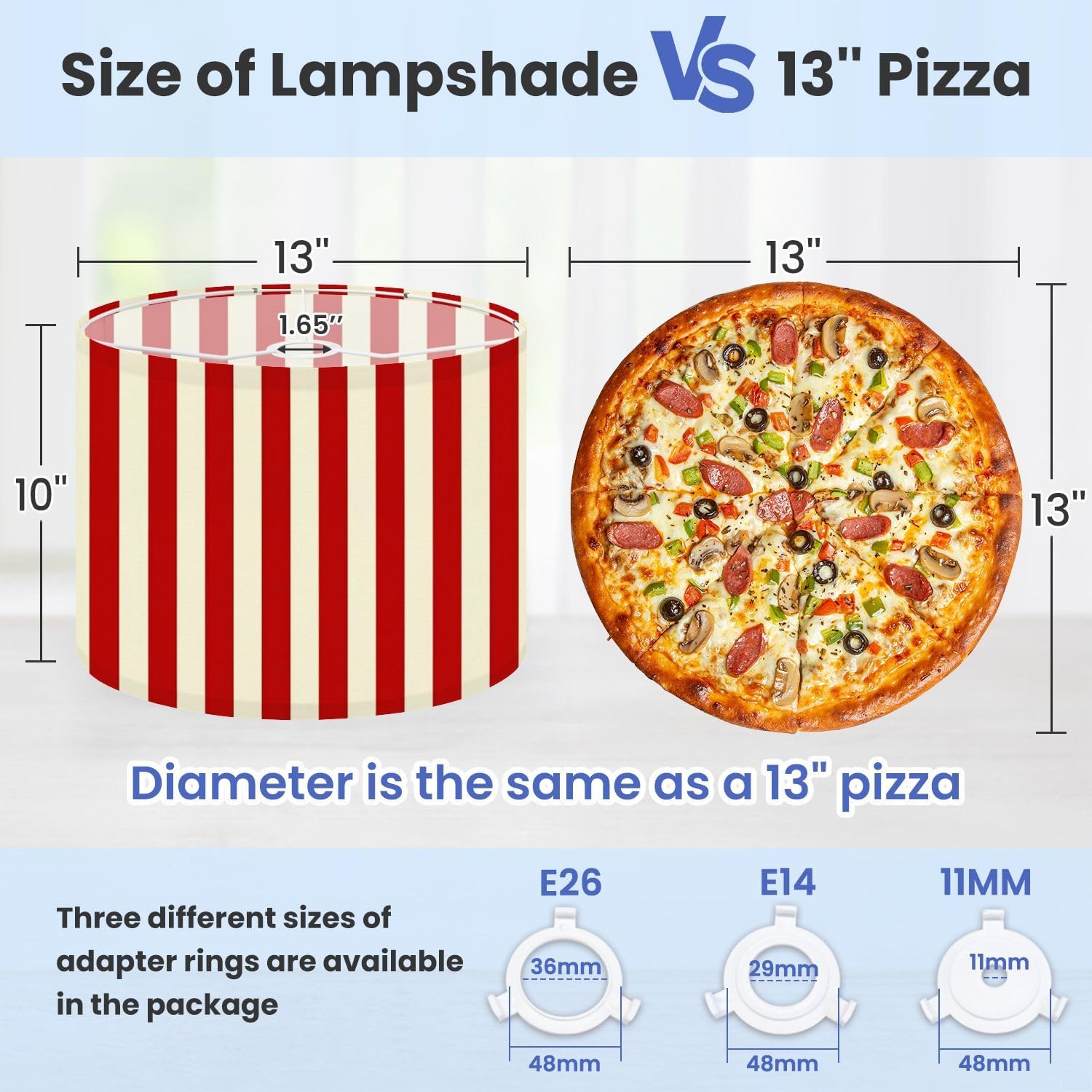 Linen Drum Lamp Shades 1 Pack, 13''Wx10"H, Red White Vertical Striped Retro Circus Style Replacement Lampshades for Floor Lamps Table Lamps Modern Farmhouse Lampshade Easy Assembly