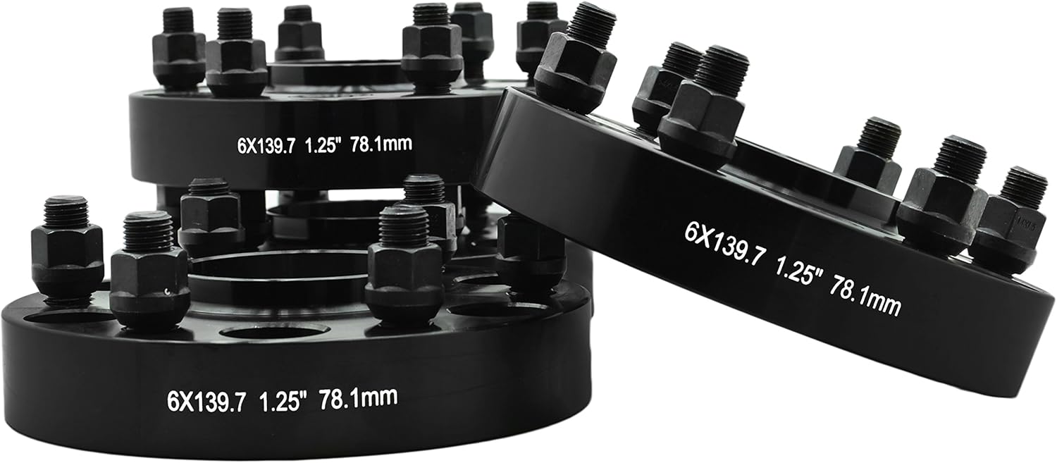 4 PC 1999-2016 6x5.5 Black Hub Centric 1.25" Wheel Adapters Spacers 14x1.5 Thread Pitch Fits Silverado SS 1500 Tahoe Avalanche Sierra Yukon Escalade